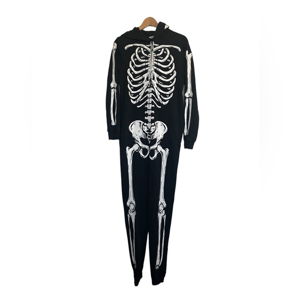 Skeleton costume 14 YOUTH H&M sweatsuit one piece HALLOWEEN HOODED QUALITY - Picture 2 of 8